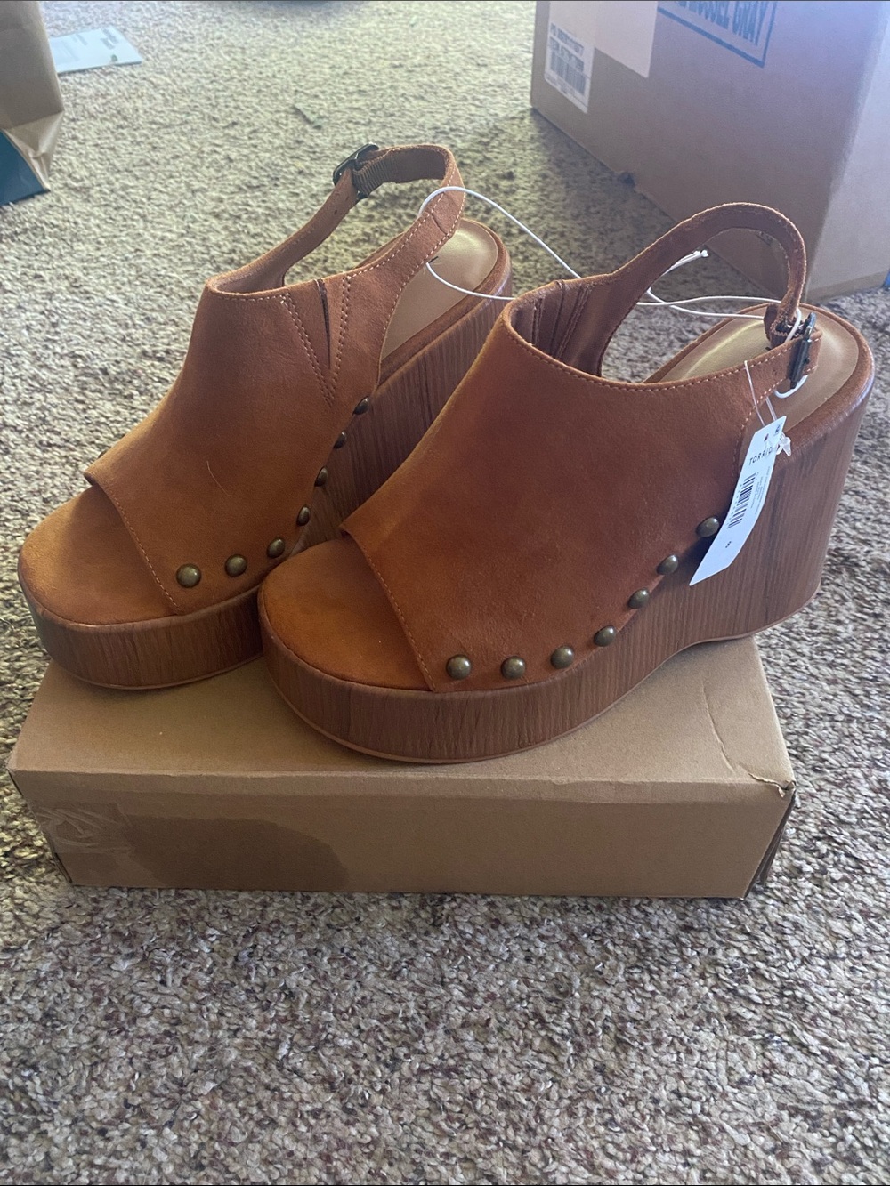 torrid Tan Platform Studded Slingback Wedge Sandals